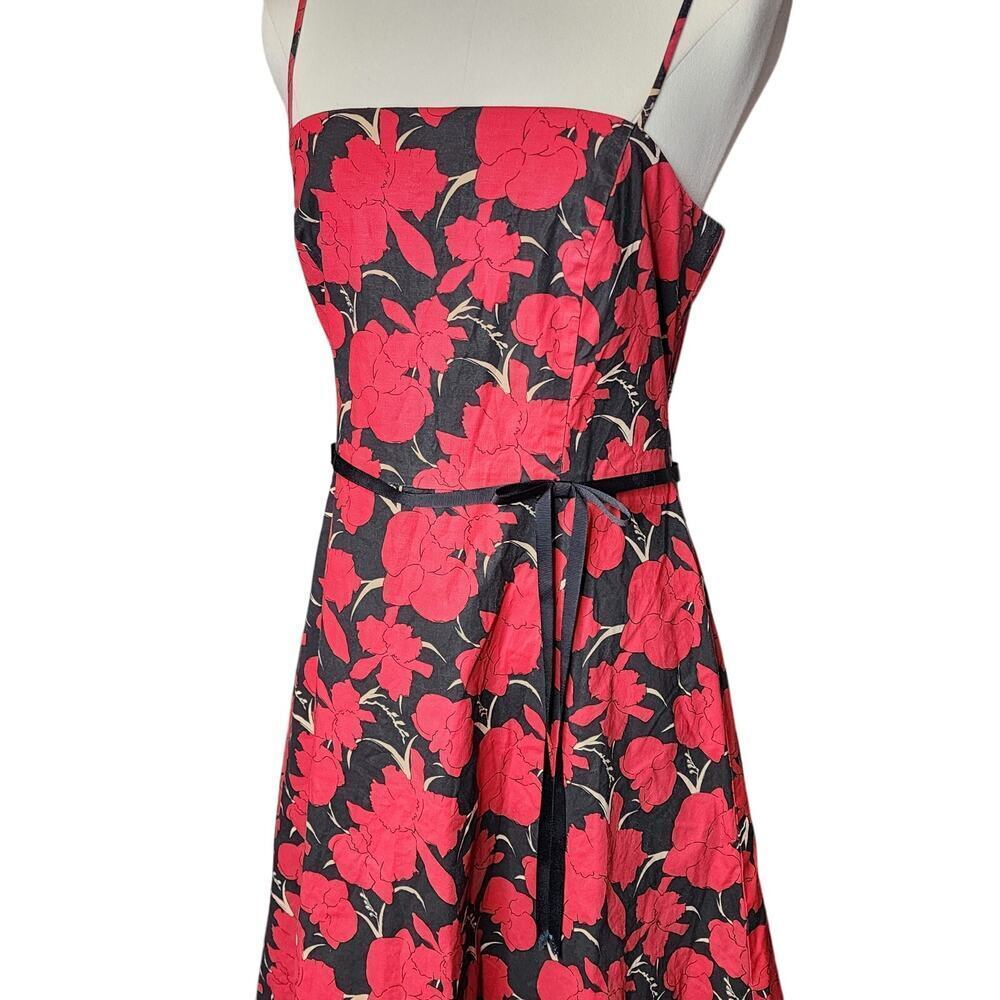 Vtg 80s 90s City Triangles Red Black Floral Flower Gothic Sweetheart Dress Sz S - Picture 3 of 7